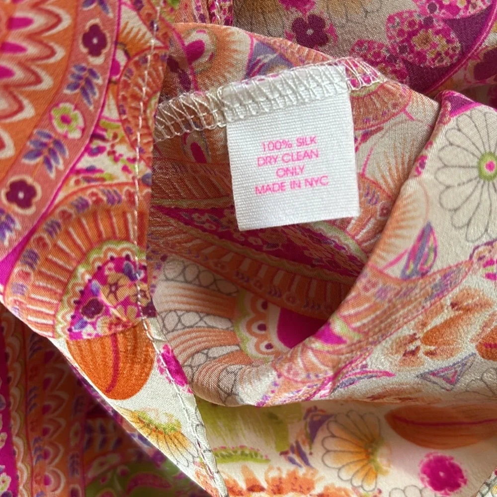 Alice & Trixie Paisley V-Neck Silk Blouse Top 3/4 Balloon Sleeve V neck Sz M - Picture 5 of 6